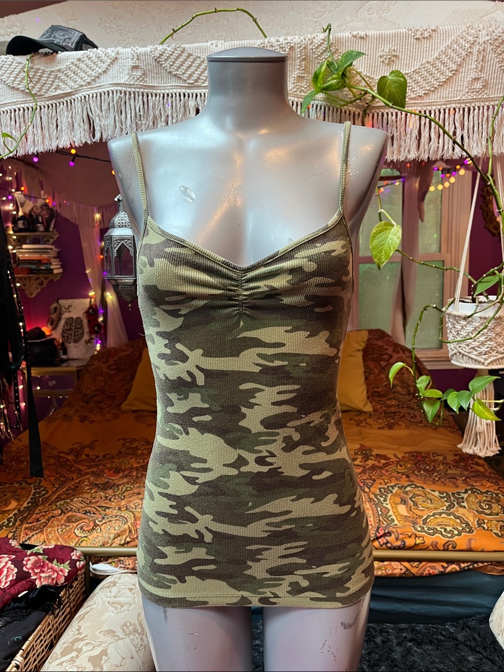 Vintage y2k Camo ruched bust camisole cami tank top